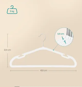 SONGMICS Perchas Plástico Blancas - 50 Unidades