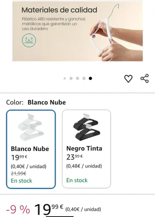 SONGMICS Perchas Plástico Blancas - 50 Unidades