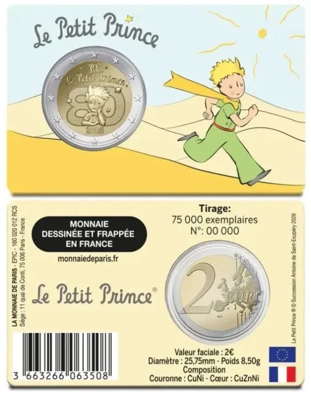 Coincard 2 euros Francia 2026 Principito desierto.
