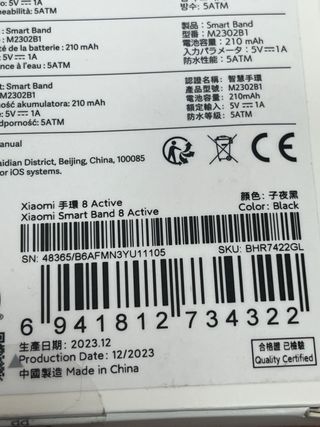 Xiaomi Smart Band 8 Active Negra#U11105