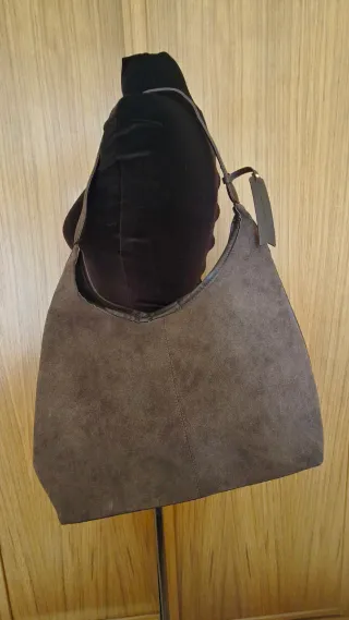 Bolso de ante marrón/gris