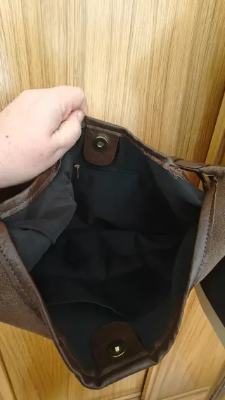 Bolso de ante marrón/gris