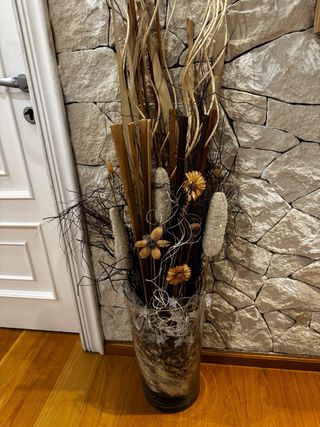 2 Jarrones Decorativos Cristal y Madera