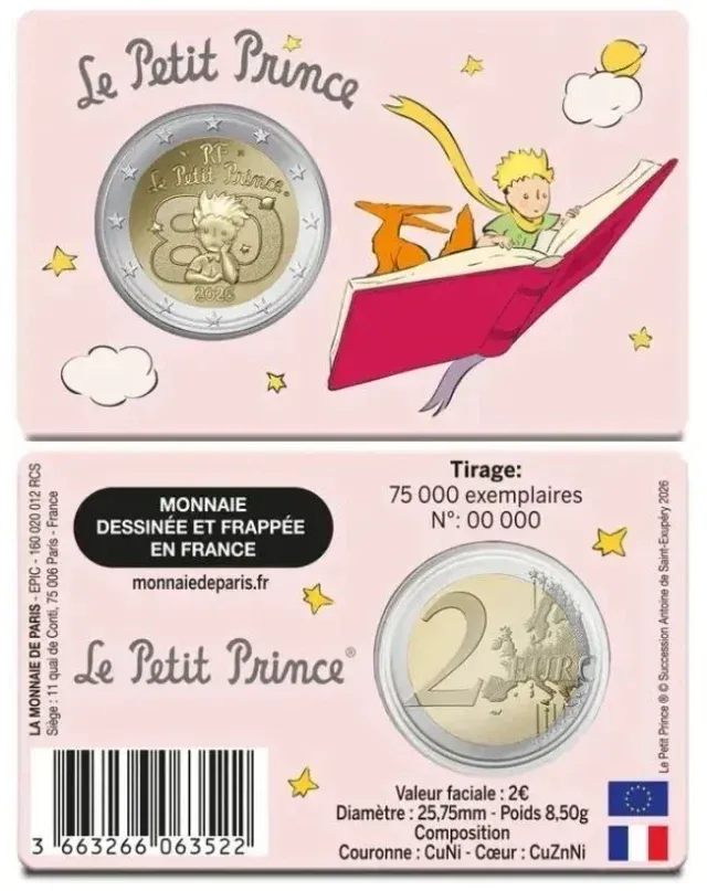 Coincard 2 euros Francia 2026 principito libro