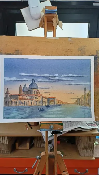 Acquerello Venezia al chiar di Luna dipinto a mano