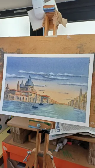 Acquerello Venezia al chiar di Luna dipinto a mano