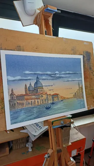 Acquerello Venezia al chiar di Luna dipinto a mano