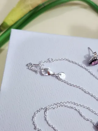 Conjunto Pandora Corazón Rosa Plata