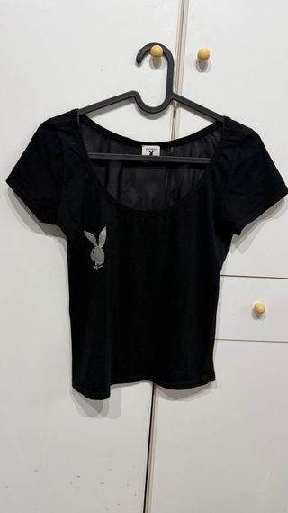T-shirt Playboy nera con logo glitter taglia M