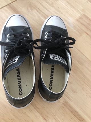 Converse All Star Piel Negra Caña Baja