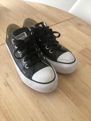 Converse All Star Piel Negra Caña Baja