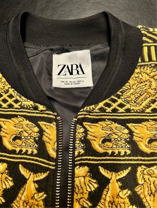 Chaqueta Zara Texturas Hombre XL Negra Dorada