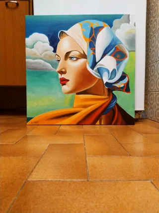 Quadro dipinto a mano donna vintage