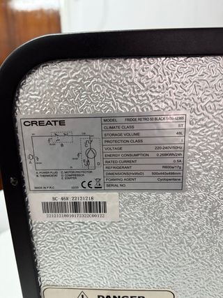 Nevera CREATE negra 48L