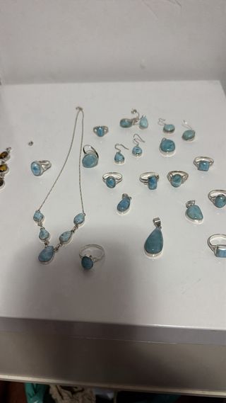Plata y piedras Larimar y Ámbar