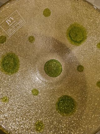 Centrotavola in vetro decorata con pois verdi