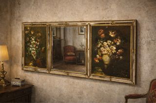 Cuadro antiguo floral tríptico