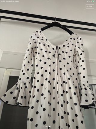 Vestido Flamenca Blanco Lunar Negro