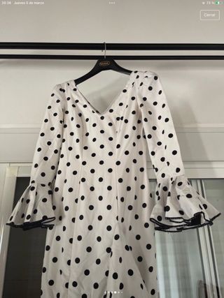 Vestido Flamenca Blanco Lunar Negro