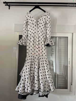 Vestido Flamenca Blanco Lunar Negro