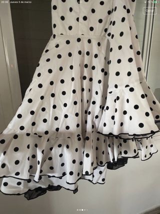 Vestido Flamenca Blanco Lunar Negro