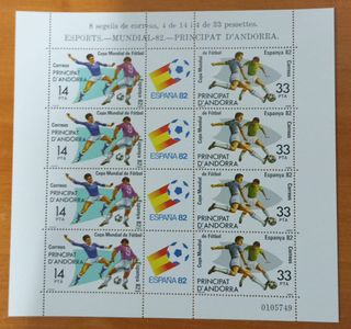 Pliego Sellos Andorra española. Año1982.