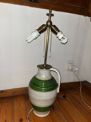 Lámpara cerámica rústica jarra verde