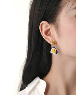 Pendientes vintage esmalte azul y dorado