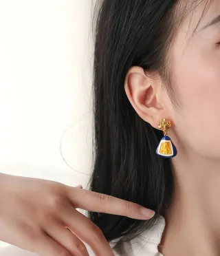 Pendientes vintage esmalte azul y dorado