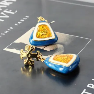 Pendientes vintage esmalte azul y dorado