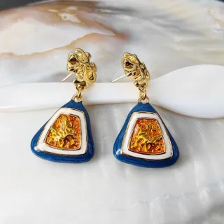 Pendientes vintage esmalte azul y dorado
