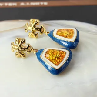 Pendientes vintage esmalte azul y dorado
