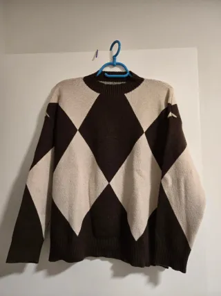 Jersey rombos cuello perkins beige y marrón