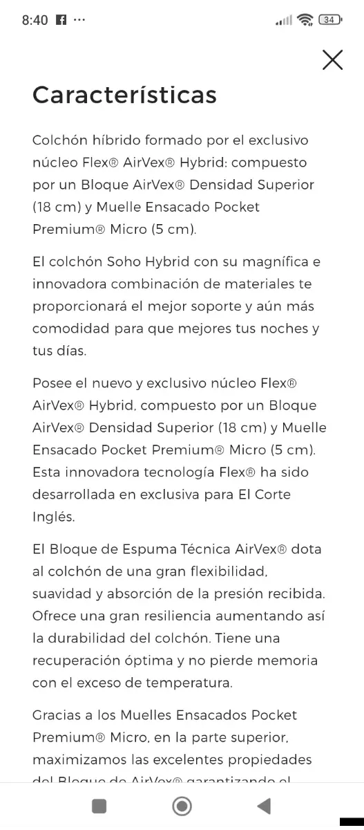 150x190 NUEVO FLEX SOHO HYBRID V2 COLCHÓN M ENSACA