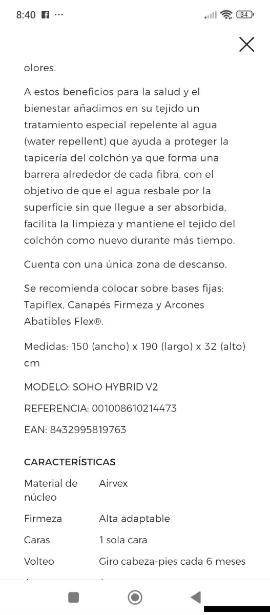 150x190 NUEVO FLEX SOHO HYBRID V2 COLCHÓN M ENSACA