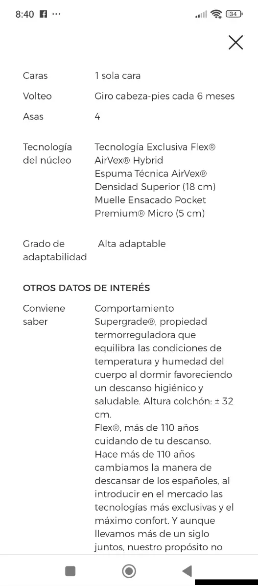 150x190 NUEVO FLEX SOHO HYBRID V2 COLCHÓN M ENSACA