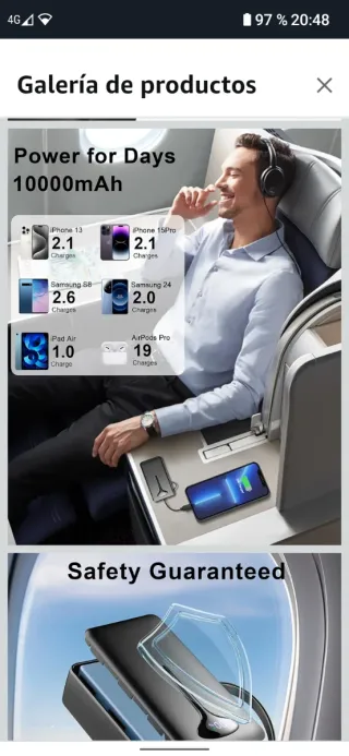 Power Bank 10000mAh USB C 22,5W portatile con LED, nero