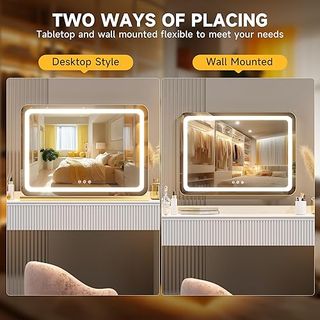 Espejo de tocador y maquillaje led 80x55cm dorado
