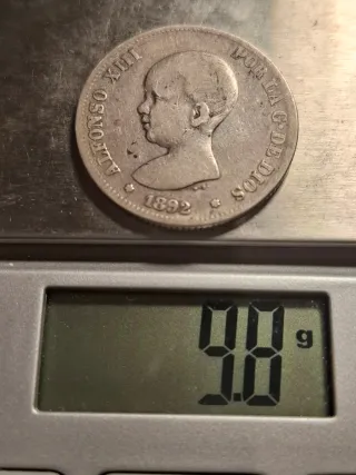 Moneda 2 Pesetas Alfonso XIII 1892 plata