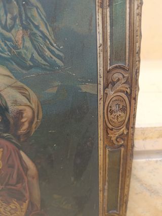 Antigua chapa 1940 litografiada religiosa