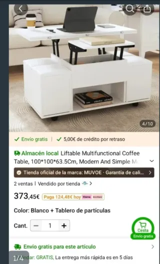 Mesa blanca elevable con taburetes