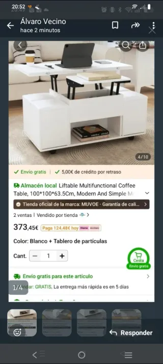 Mesa blanca elevable con taburetes