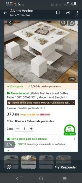 Mesa blanca elevable con taburetes