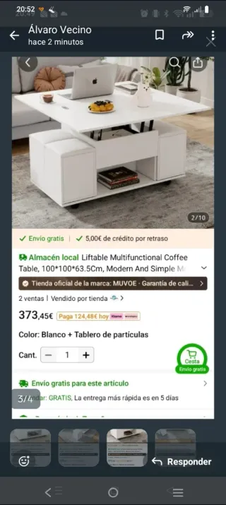 Mesa blanca elevable con taburetes