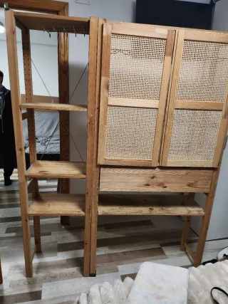 Estantería IVAR madera y ratán  con cajon