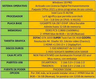 Ordenador GAMING: i5-4670K+GTX 1650 4GB GDDR6