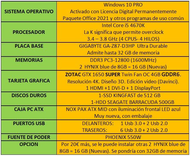 Ordenador GAMING: i5-4670K+GTX 1650 4GB GDDR6 afbeelding 4