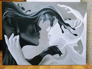 Quadro astratto volti bianco e nero Arte moderna