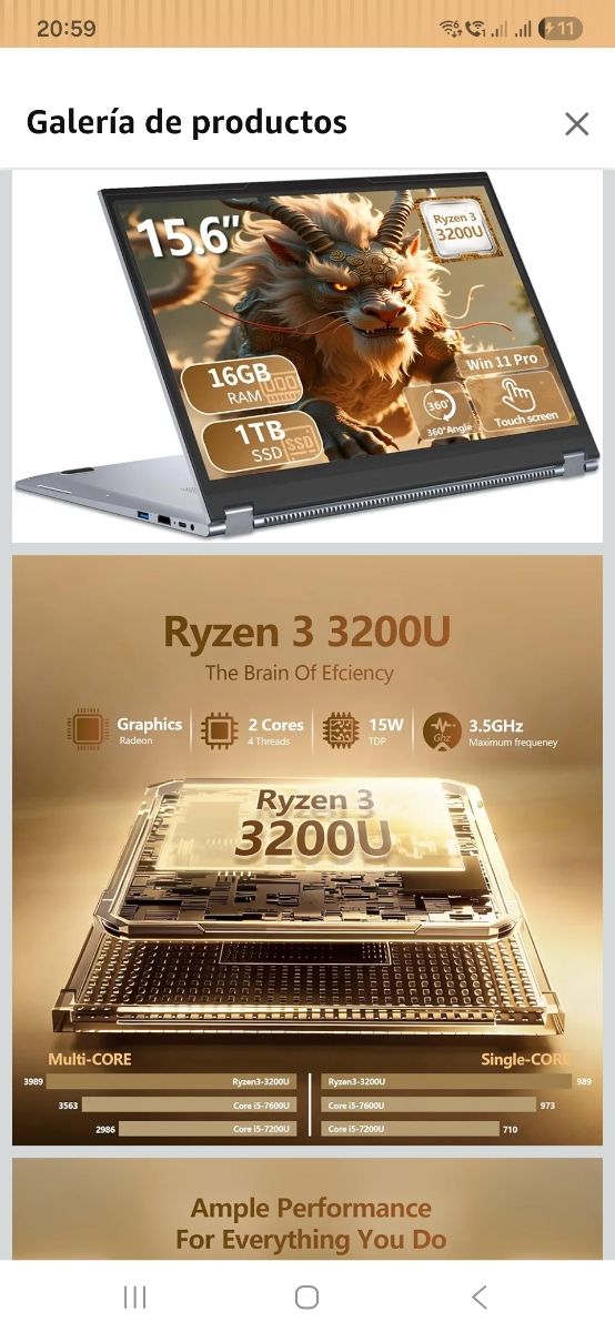 Portátil 2 en 1 Ryzen 3 3200U Táctil
