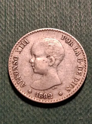 Moneda 50 céntimos Alfonso XIII 1892 Plata